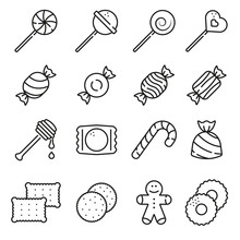 Sweets And Candy Icon Set On White Background
