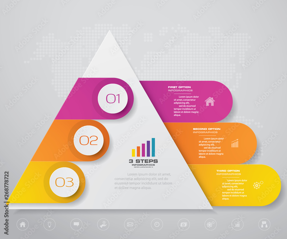 3 steps pyramid with free space for text on each level. infographics ...