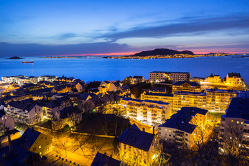 Wall Mural - Beautiful Alesund port town at night in Norway