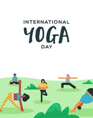 Canvas Print - Yoga Day poster of people doing exercise in park