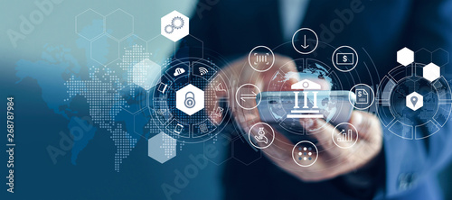 Businessman using mobile online banking and payments, Digital marketing Tableau sur Toile