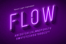 Neon Light Alphabet, Multicolored Extra Glowing Font.