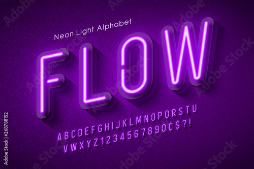 Fotografie, Tablou  Neon light alphabet, multicolored extra glowing font.