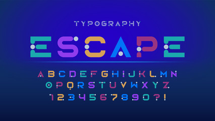Original futuristic display font design, alphabet and numbers.