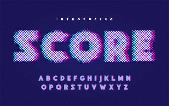 Comic style uppercase english alphabet with glitch effect.