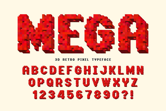 Pixel vector font design, stylized like in 8-bit games.