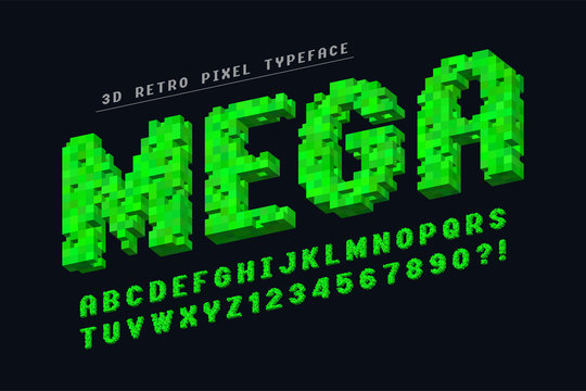 Pixel vector font design, stylized like in 8-bit games.