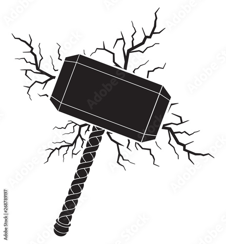 Hammer of Thor and lightning bolts vector illustration 
