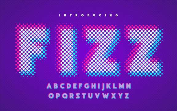 Vibrant super halftone stylized uppercase english alphabet.