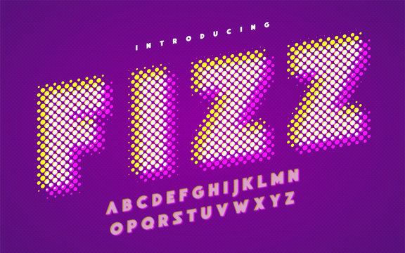 Vibrant super halftone stylized uppercase english alphabet.