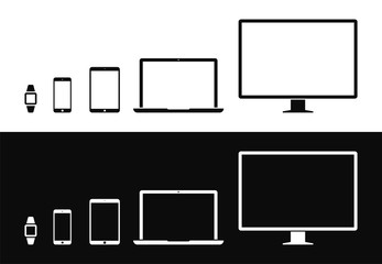 Poster - electronic devices, web design vector template with laptop, tablet, smartphone, computer. flat desig