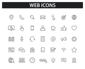 Poster - Set of Web icons in line style. Big collection of web and mobile icon. Chat, support, message, phone, www, reffer, heart, like mail. Vector illustration.