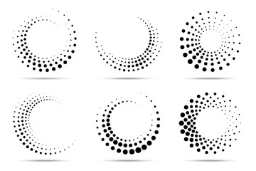 halftone circular dotted frames set. circle dots isolated on the white background. logo design eleme