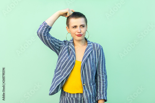 Portrait Of Query Or Confused Handsome Beautiful Short Hair Young