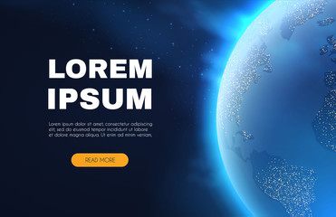 Wall Mural - eath planet in space with lights. realistic universe. cosmos background. landing page.