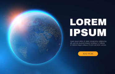 Wall Mural - eath planet in space with lights. realistic universe. cosmos background. landing page.