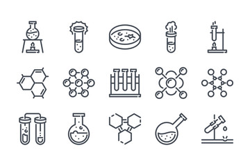 Poster - Chemistry and laboratory related line icon set. Science and scientific equipment linear vector outline icons.