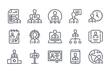 Poster - Recruitment and Head Hunting related line icon set. Candidate and interview vector linear icon collection. Job organization outline icons.