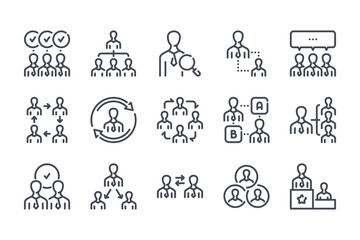 Poster - Teamwork related line icon set. Workflow vector linear icon collection.