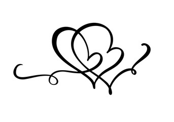 hand drawn two heart love sign. romantic calligraphy vector of valentine day. concepn icon symbol fo