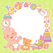 © Natalia Zelenina - Baby shower design template. Baby boy with toy frame.