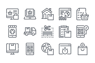 Poster - Online retail and marketing related line icons.  Shopping and e-commerce vector linear icon set.