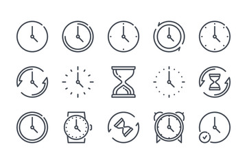 Poster - Time related line icons. Clock and watch vector linear icon set.