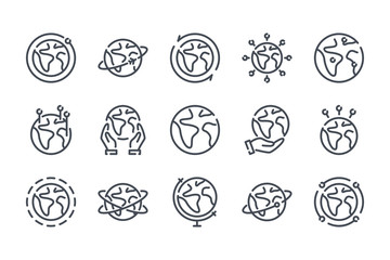 Poster - Globe related line icon set. World linear vector illustration collection. Earth outline icons.