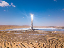 Solar Power Tower And Mirrors That Focus The Sun's Rays Upon A Collector Tower To Produce Renewable, Pollution-free Energy, Aerial Image
