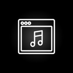 Poster - browser music webpage neon icon. Elements of browser set. Simple icon for websites, web design, mobile app, info graphics