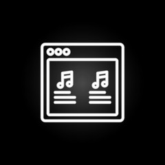 Poster - browser details music webpage neon icon. Elements of browser set. Simple icon for websites, web design, mobile app, info graphics