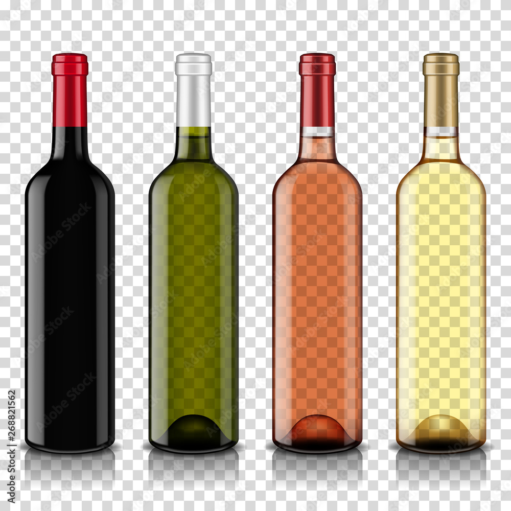 Wine bottles set, isolated on transparent background. - obrazy, fototapety, plakaty 