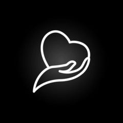Poster - hand holding a heart  neon icon. Elements of Heartbeat set. Simple icon for websites, web design, mobile app, info graphics