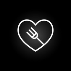 Poster - heart and fork inside neon icon. Elements of Heartbeat set. Simple icon for websites, web design, mobile app, info graphics