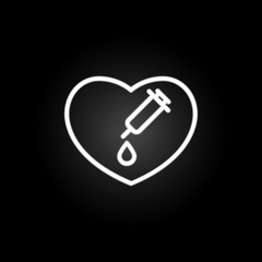 Poster - syringe with drug for heart neon icon. elements of heartbeat set. simple icon for websites, web desi