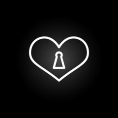 Poster - heart lock with key hole neon icon. Elements of Heartbeat set. Simple icon for websites, web design, mobile app, info graphics