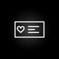 Poster - lover card with heart  neon icon. Elements of Heartbeat set. Simple icon for websites, web design, mobile app, info graphics