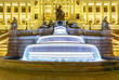 Fountain in front of National Museum on Wenceslas square at night, Prague, Czech Republic