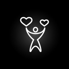 Poster - human with 2 hearts neon icon. Elements of Heartbeat set. Simple icon for websites, web design, mobile app, info graphics