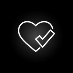 Poster - checked heart  neon icon. Elements of Heartbeat set. Simple icon for websites, web design, mobile app, info graphics