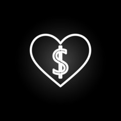 Poster - heart dollars neon icon. Elements of Heartbeat set. Simple icon for websites, web design, mobile app, info graphics