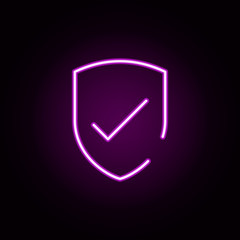 Poster - shield, check neon icon. Elements of security set. Simple icon for websites, web design, mobile app, info graphics