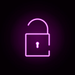 Poster - unlock neon icon. Elements of security set. Simple icon for websites, web design, mobile app, info graphics