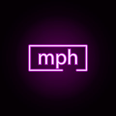 Poster - miles neon icon. Elements of speedometer set. Simple icon for websites, web design, mobile app, info graphics