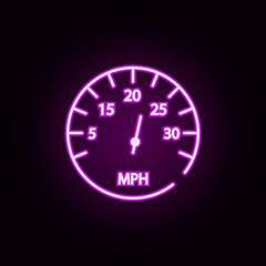 Poster - speedometer neon icon. Elements of speedometer set. Simple icon for websites, web design, mobile app, info graphics