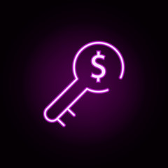 Poster - key, security neon icon. Elements of stratup set. Simple icon for websites, web design, mobile app, info graphics