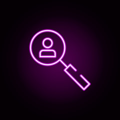 Poster - search, person, magnifying neon icon. Elements of stratup set. Simple icon for websites, web design, mobile app, info graphics