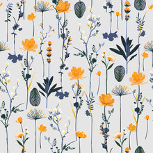 Seamless Pattern Vertical Repeat In Vector Soft And Gentle Botanical Blooming Garden Flowers Design