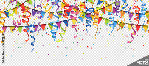 confetti, garlands and streamers party background Poster Mural XXL