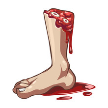 Cartoon Vector Severed Bleeding Leg With Blood Puddle